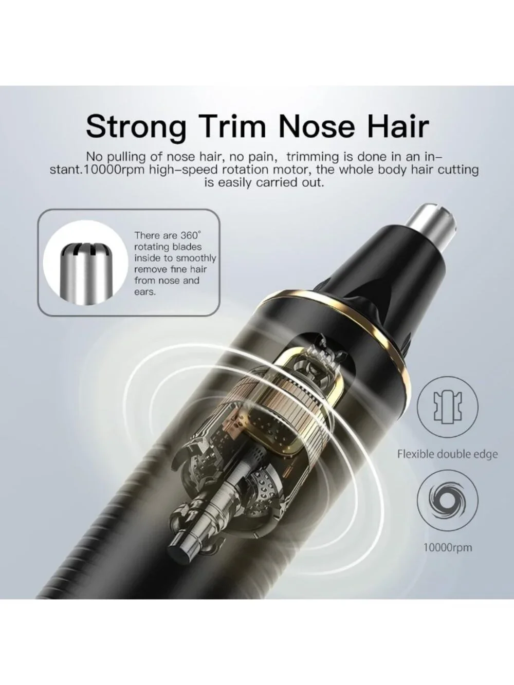 Rechargeable 2-in-1 Nose & Ear Hair Trimmer, Painless, Waterproof, Dual Edge